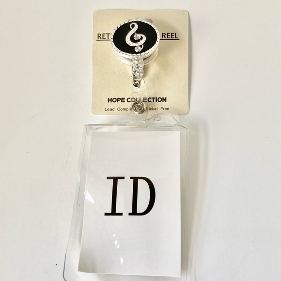 Crystal Enamel Music ID Work Badge Holder Retractable Reel Lanyard Silver Black - Picture 4 of 8